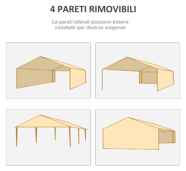 Outsunny Gazebo da Giardino per Eventi con 4 Pareti Rimovibili con Finestre, 5.8x2.9x2.5m, Bianco