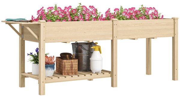 Outsunny Fioriera Rialzata con Tavolino Laterale e Ripiano Porta Attrezzi Inferiore, in Legno di Abete, 207x59x78 cm