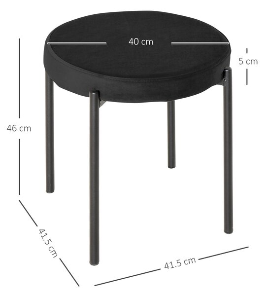 HOMCOM Set 4 Sgabelli Bassi e Rotondi in Metallo e Tessuto, Effetto Velluto, 41.5x41.5x46 cm, Nero | Aosom Italy