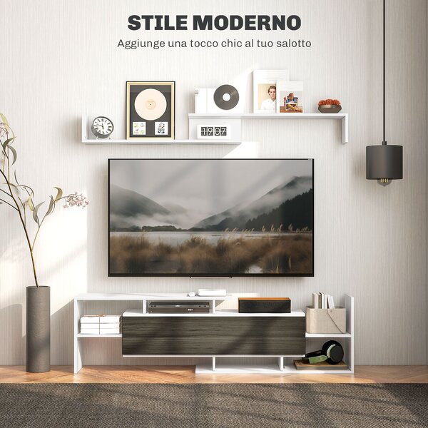 HOMCOM Mobile TV Moderno con Mensola a Muro e Ripiani Aperti in Legno Bianco e Nero per Soggiorno Salotto Design Elegante e Funzionale |Aosom