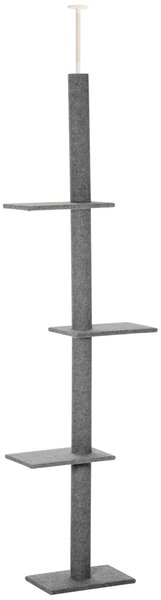 PawHut Albero Tiragraffi per Gatti a 4 Livelli con Altezza Regolabile, Grigio, 43x27x228-260cm