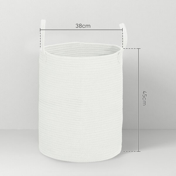 HOMCOM Cesto Portabiancheria da 36L Portatile e Pieghevole con Manici in Cotone Naturale, Ø38x45 cm, Crema