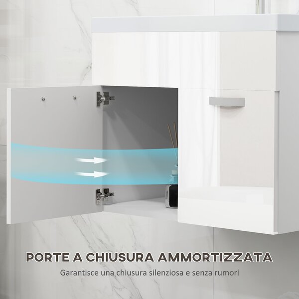 Kleankin Mobile Bagno Sospeso con Lavabo e Armadietto a 2 Ante Cerniere Ammortizzate Design Moderno 61x40x50cm Bianco |Aosom
