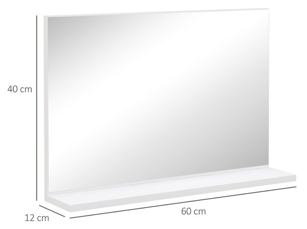 Kleankin Specchio Bagno da Parete con Mensola Design Moderno e Multiuso, 60x12x40 cm, Bianco