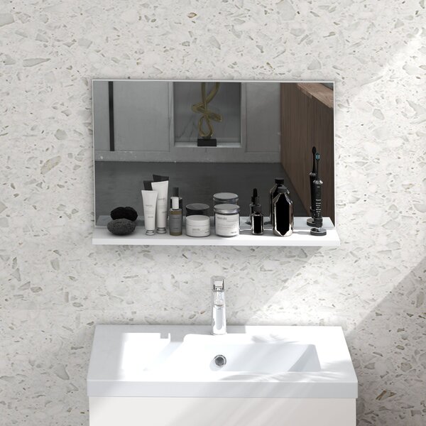 Kleankin Specchio Bagno da Parete con Mensola Design Moderno e Multiuso, 60x12x40 cm, Bianco