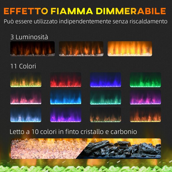 HOMCOM Caminetto Elettrico a 10 Colori con Spegnimento Automatico e Timer da 12h, 61x28x66.5 cm, Bianco|Aosom