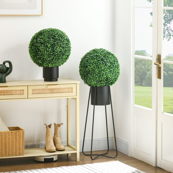 HOMCOM Set di 2 Piante Finte Sfera di Bosso Ø40cm, Decorazione per Interno ed Esterno, Verde|Aosom
