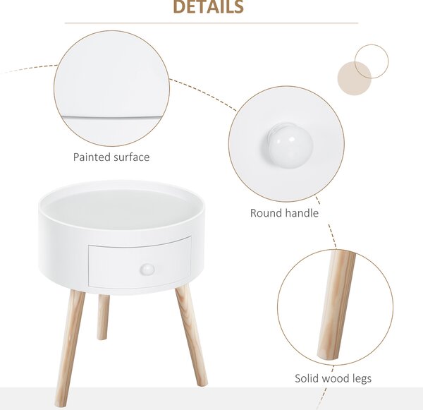 HOMCOM Tavolino da Salotto Moderno in Legno, Tavolino Rotondo con Cassetto, Tavolino da Caffè per Soggiorno e Camera, Bianco|Aosom
