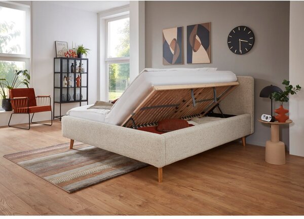 Letto matrimoniale imbottito beige con contenitore con rete inclusa 180x200 cm Mattis – Meise Möbel