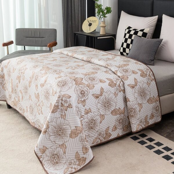 Copriletto trapuntato reversibile con fiori beige Larghezza: 170 cm | Lunghezza: 210 cm