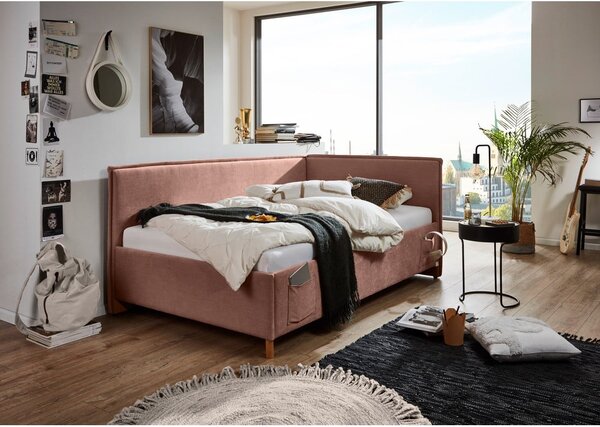 Letto da bambini con sponde rosa imbottito con contenitore con rete inclusa 140x200 cm Fun – Meise Möbel