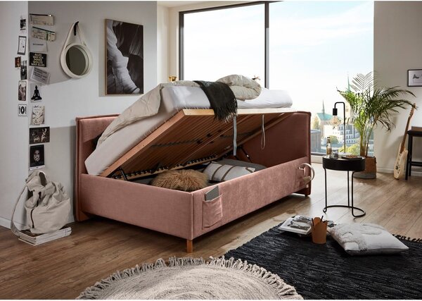 Letto da bambini con sponde rosa imbottito con contenitore con rete inclusa 140x200 cm Fun – Meise Möbel