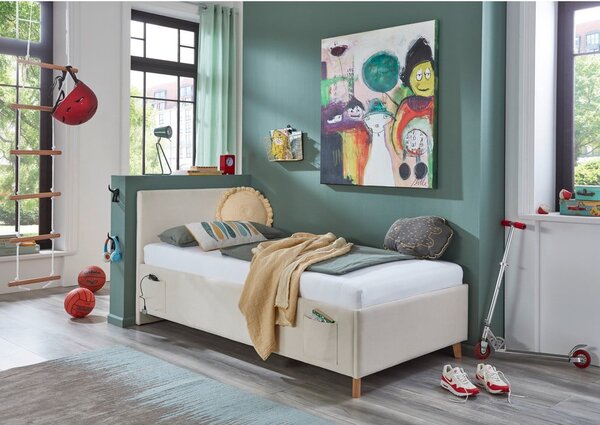 Letto da bambini beige imbottito con contenitore con rete inclusa 90x200 cm Cool – Meise Möbel