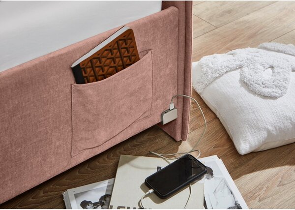 Letto da bambini con sponde rosa imbottito con contenitore con rete inclusa 140x200 cm Fun – Meise Möbel