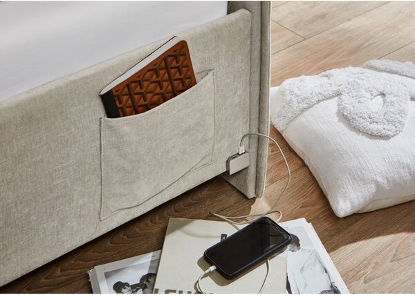 Letto da bambini con sponde beige imbottito con contenitore con rete inclusa 120x200 cm Fun – Meise Möbel