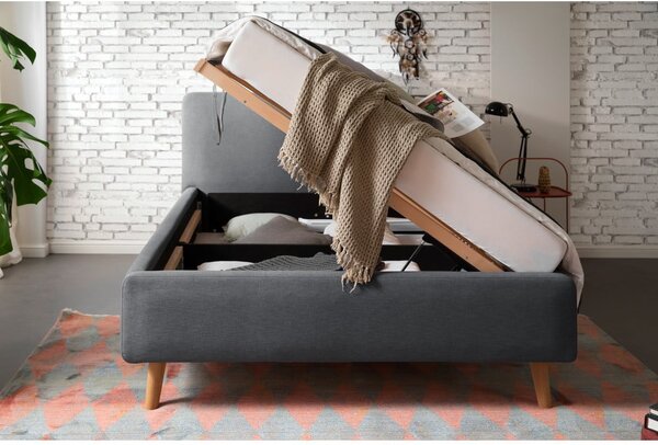 Letto matrimoniale imbottito color antracite con contenitore con rete inclusa 140x200 cm Mattis – Meise Möbel