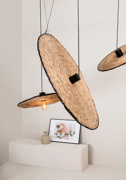 FARO 68590-70 - Lampadario su corda COSTAS 1xE27/15W/230V d. 100 cm nero/rattan