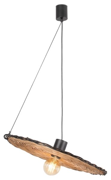 FARO 68590-70 - Lampadario su corda COSTAS 1xE27/15W/230V d. 100 cm nero/rattan