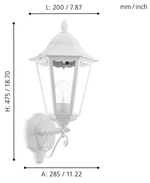 Eglo 93446 - Lampada da parete esterna NAVEDO 1xE27/60W/230V IP44