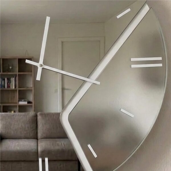 Orologio Da Muro 60 cm UTOPIA Struttura, a specchio e mezzaluna in cristallo satinato Bianco Diametro 60 cm lancette in metallo numeri e lancette colore bianco pastello