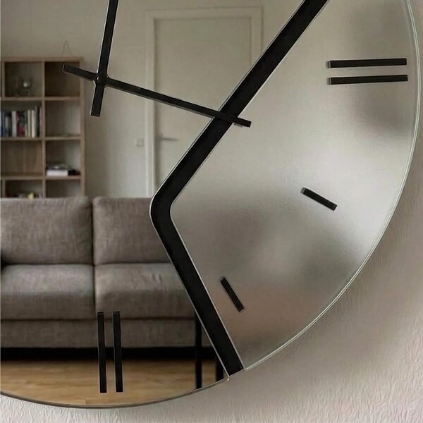 Orologio Da Muro 60 cm UTOPIA Struttura, a specchio e mezzaluna in cristallo satinato Bianco Diametro 60 cm lancette in metallo numeri e lancette colore nero pastello