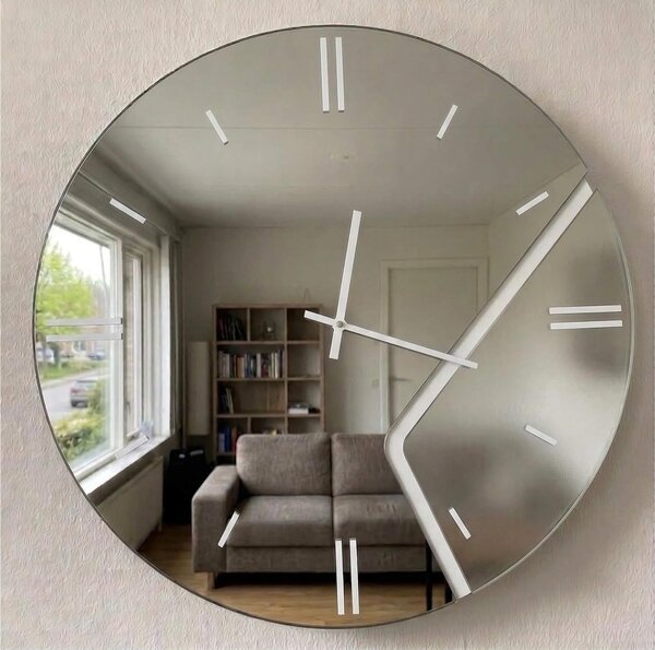 Orologio Da Muro 60 cm UTOPIA Struttura, a specchio e mezzaluna in cristallo satinato Bianco Diametro 60 cm lancette in metallo numeri e lancette colore bianco pastello