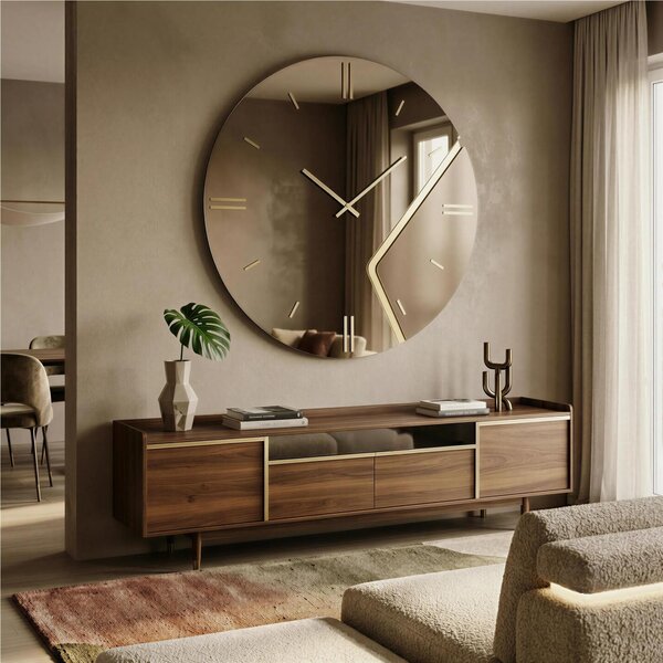 Orologio Da Muro BIG 80 cm UTOPIA Struttura, a specchio Bronzato e mezzaluna in cristallo satinato Diametro 80 cm lancette in metallo numeri e lancette colore Oro Metallizzato
