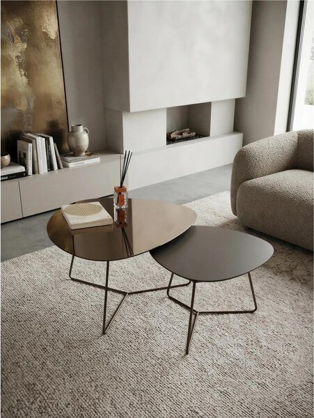 Tavolino da salotto forma ovoidale BIG STONE design moderno dimensioni 66x72x 49 h cm - peso 7,8 kg Stile moderno colore Crystal satinato bronzo