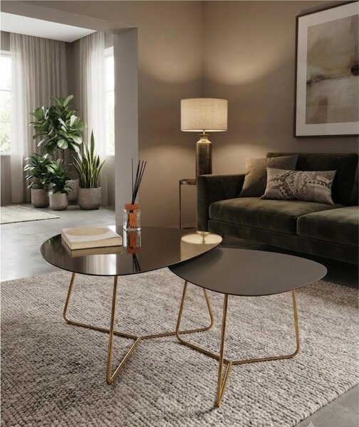 Tavolino da salotto forma ovoidale BIG STONE design moderno dimensioni 66x72x 49 h cm - peso 7,8 kg Stile moderno colore Crystal satinato gambe oro