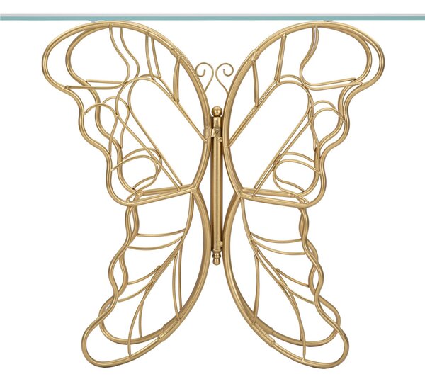 Consolle in metallo dorato con piano in vetro BUTTERFLY Dimensioni 114x40,5x80 cm - Peso 12 kg Vetro temperato a specchio telaio oro
