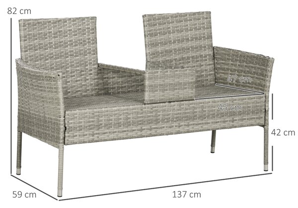 Outsunny Divanetto per Esterni 2 Posti con Tavolino da Caffè, in Acciaio e Rattan PE, 137x59x82 cm, Grigio e Crema|Aosom
