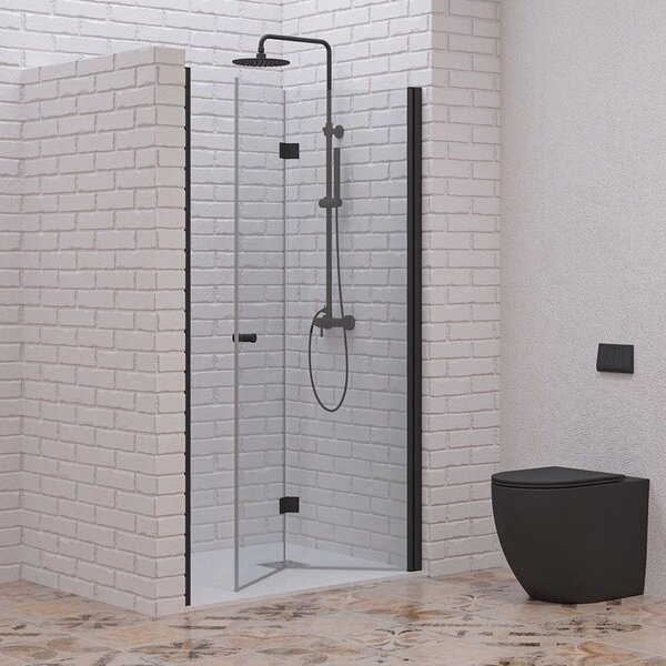 Kamalu porta doccia a libro 80 cm colore nero altezza 200h | kam-ks700n