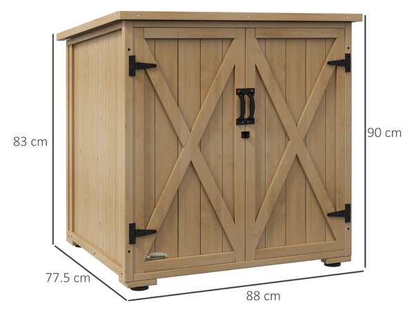 Outsunny Armadio da Esterno con Ripiano Interno Regolabile e Tetto Inclinato, in Legno di Abete, 77.5x88x90 cm|Aosom