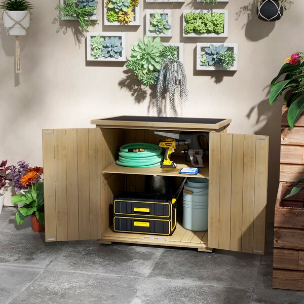 Outsunny Armadio da Esterno con Ripiano Interno Regolabile e Tetto Inclinato, in Legno di Abete, 77.5x88x90 cm|Aosom