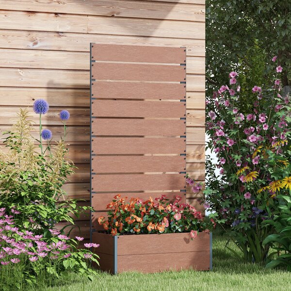 Outsunny Fioriera da Esterno con Spalliera a Doghe per Piante Rampicanti, 72x38x150cm, Marrone Chiaro