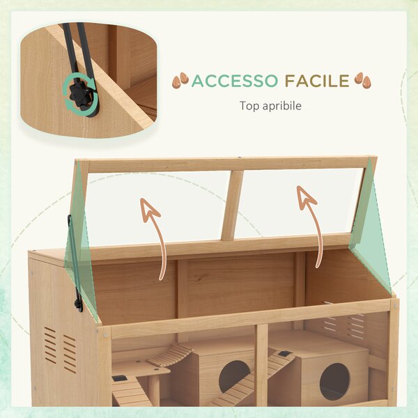 PawHut Gabbia per Criceti con Piattaforma, Scalette, Capanna e Ponte, in Legno di Abete, 85x45x44 cm|Aosom