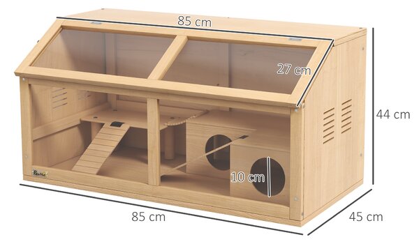 PawHut Gabbia per Criceti con Piattaforma, Scalette, Capanna e Ponte, in Legno di Abete, 85x45x44 cm|Aosom
