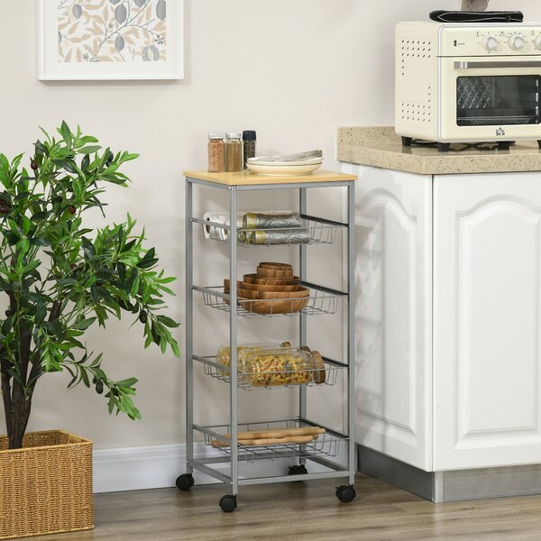 Homcom Carrello da Cucina con Cesti Estraibili in Acciaio e Ruote, 36.5x36.5x89cm|Aosom
