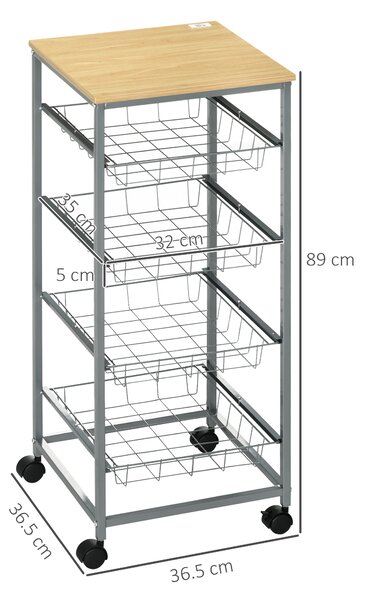 Homcom Carrello da Cucina con Cesti Estraibili in Acciaio e Ruote, 36.5x36.5x89cm|Aosom