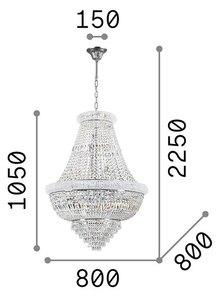 Lampadario Classico Dubai Metallo-Cristallo Ottone 24 Luci E14