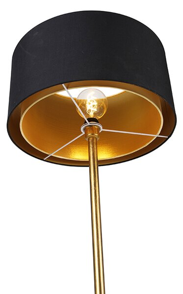 Lampada da terra moderna oro con paralume nero con oro - Simplo