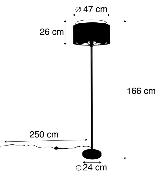 Lampada da terra moderna nera con paralume nero con interno oro - Simplo