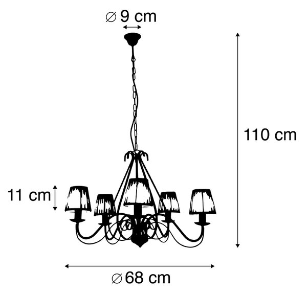 Lampadario marrone con paralumi plissettati crema a 5 luci - Giuseppe