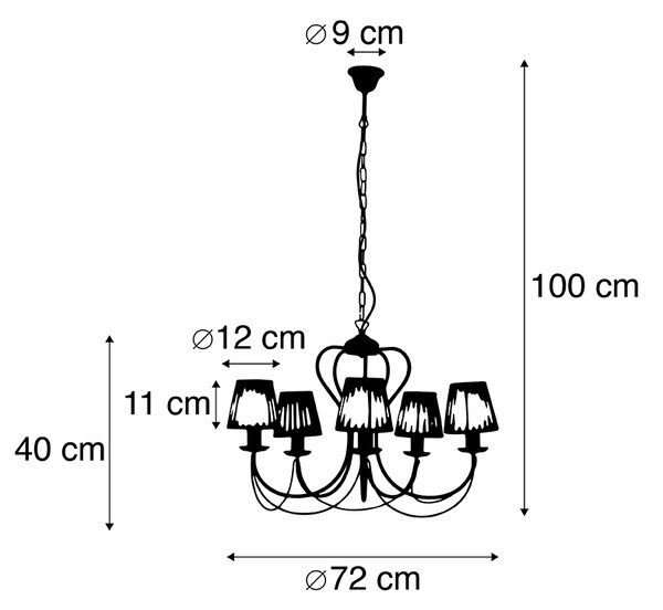 Lampada a Sospensione lampadario marrone paralumi plissettato panna 5 luci - COMO