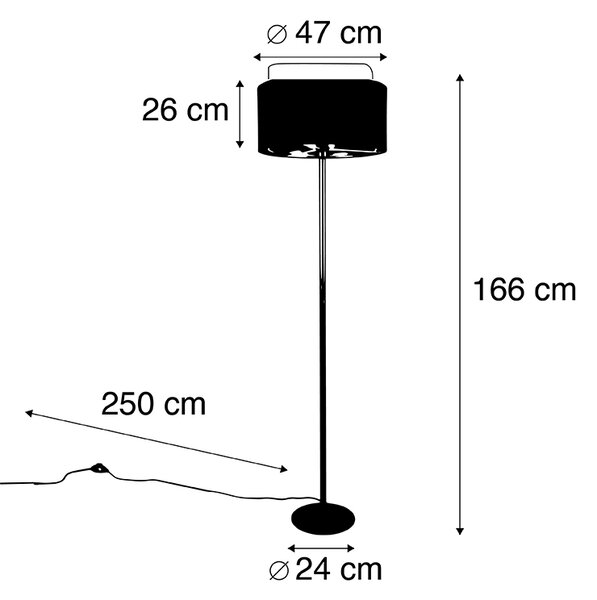 Lampada da terra moderna oro con paralume nero con oro - Simplo