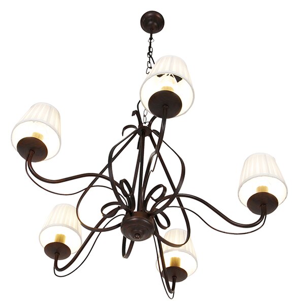Lampadario marrone con paralumi plissettati crema a 5 luci - Giuseppe