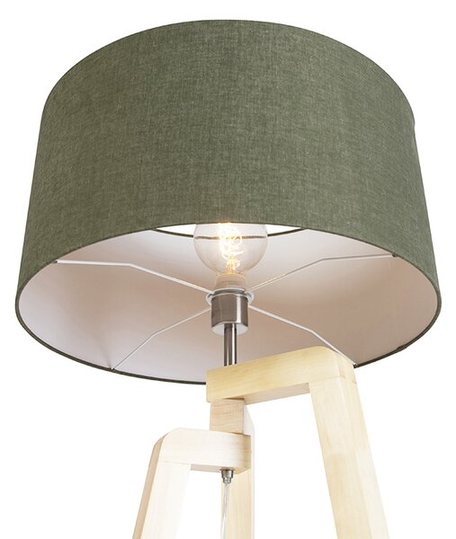Lampada da terra a treppiede in legno con paralume 50 cm verde - Puros