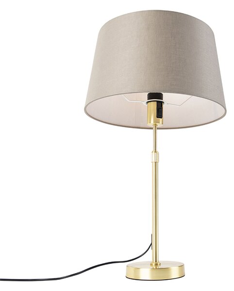 Lampada da tavolo oro/ottone con paralume in lino color tortora 35 cm - Parte