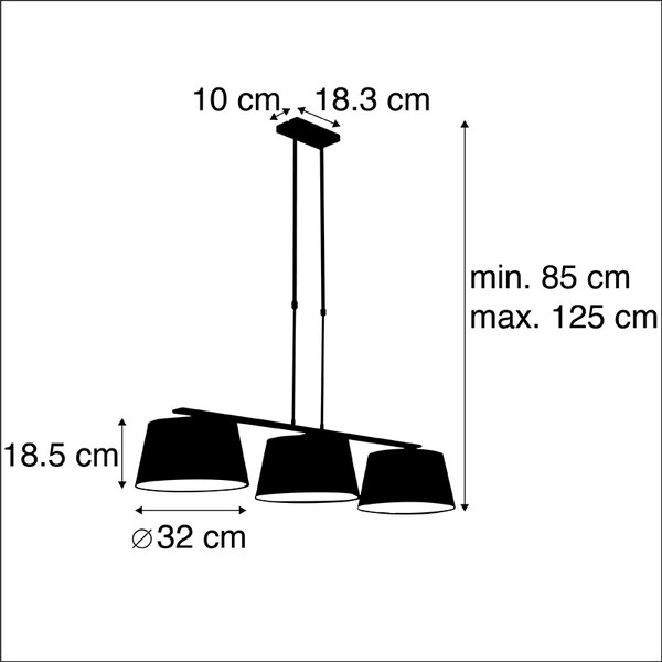 Lampada a sospensione con paralumi in cotone nero e oro 32 cm - Combi 3 Deluxe