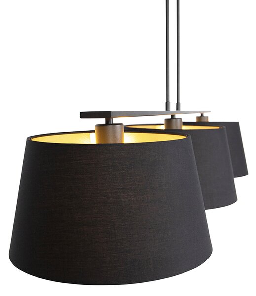 Lampada a sospensione con paralumi in cotone nero e oro 32 cm - Combi 3 Deluxe